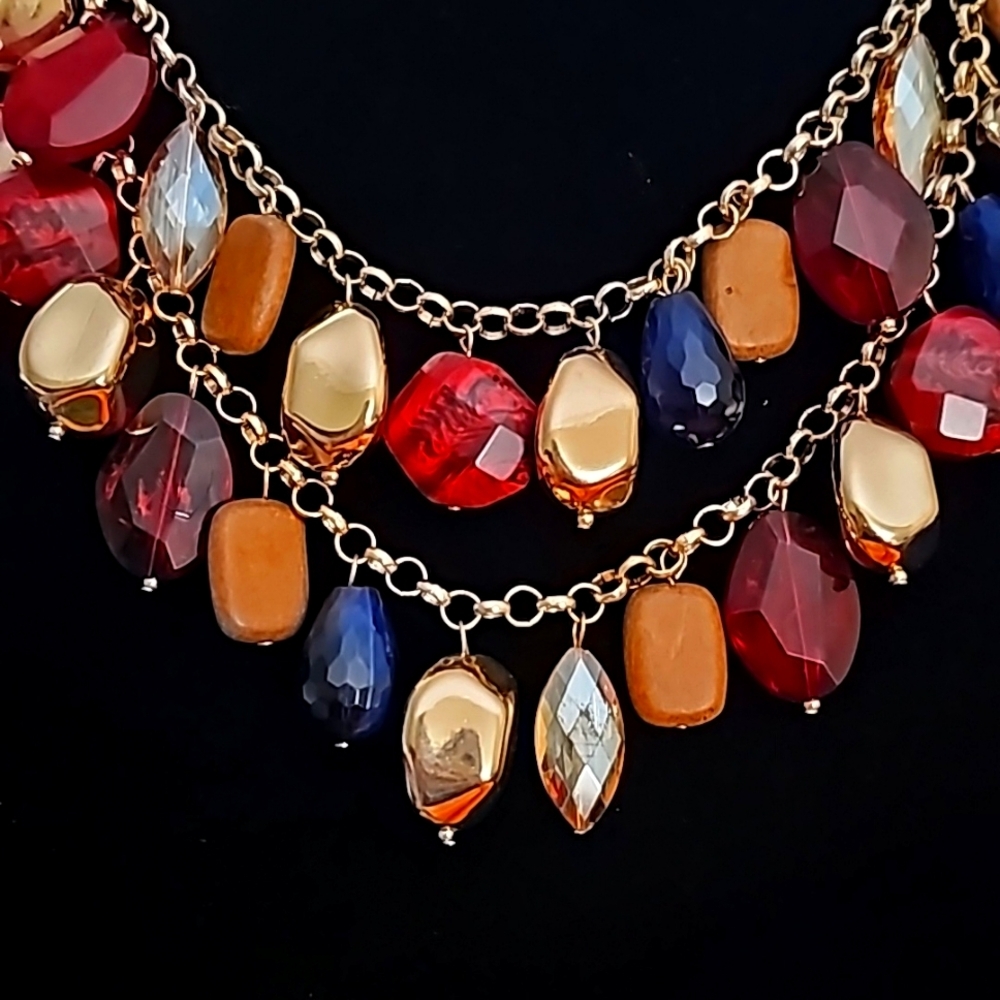 NWT SAKS FITH AVENUE Goldtone And Jewl Necklace - Picture 2 of 8